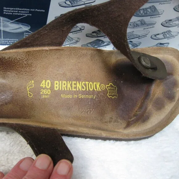 Birkenstock GIZEH Gold-Brown Birko Flor 40 R US W 9 M 7 USED - Picture 7 of 11